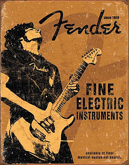 Metallskylt Fender Rock on fine electric instruments