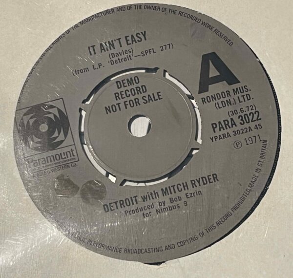 Detroit with Mitch Ryder. It ain't easy. Demo record